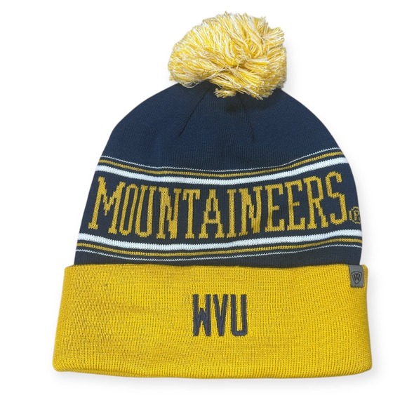 Top of the World West Virginia Mountaineers WVU Knit Beanie Hat Pom Yellow Navy - Picture 10 of 11